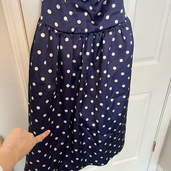 self-portrait Polka Dot Satin Midi Dress in Navy - Picture 13 of 14